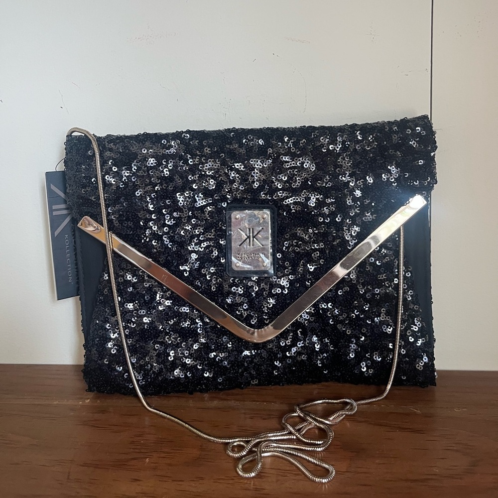 New Kim Kardashian Evening Sequin Clutch Bag with Strap
